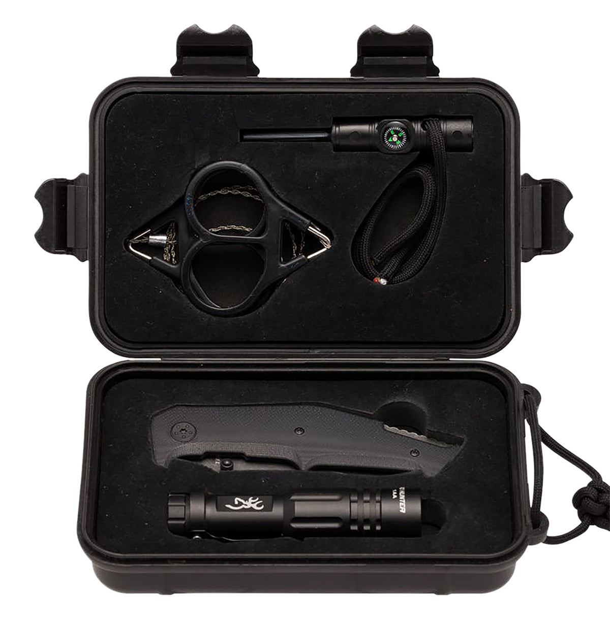 Browning 3220288 Outdoorsman Survival Kit with Folding Knife Flashlight Wire Saw Fire Flint Compass and Whistle