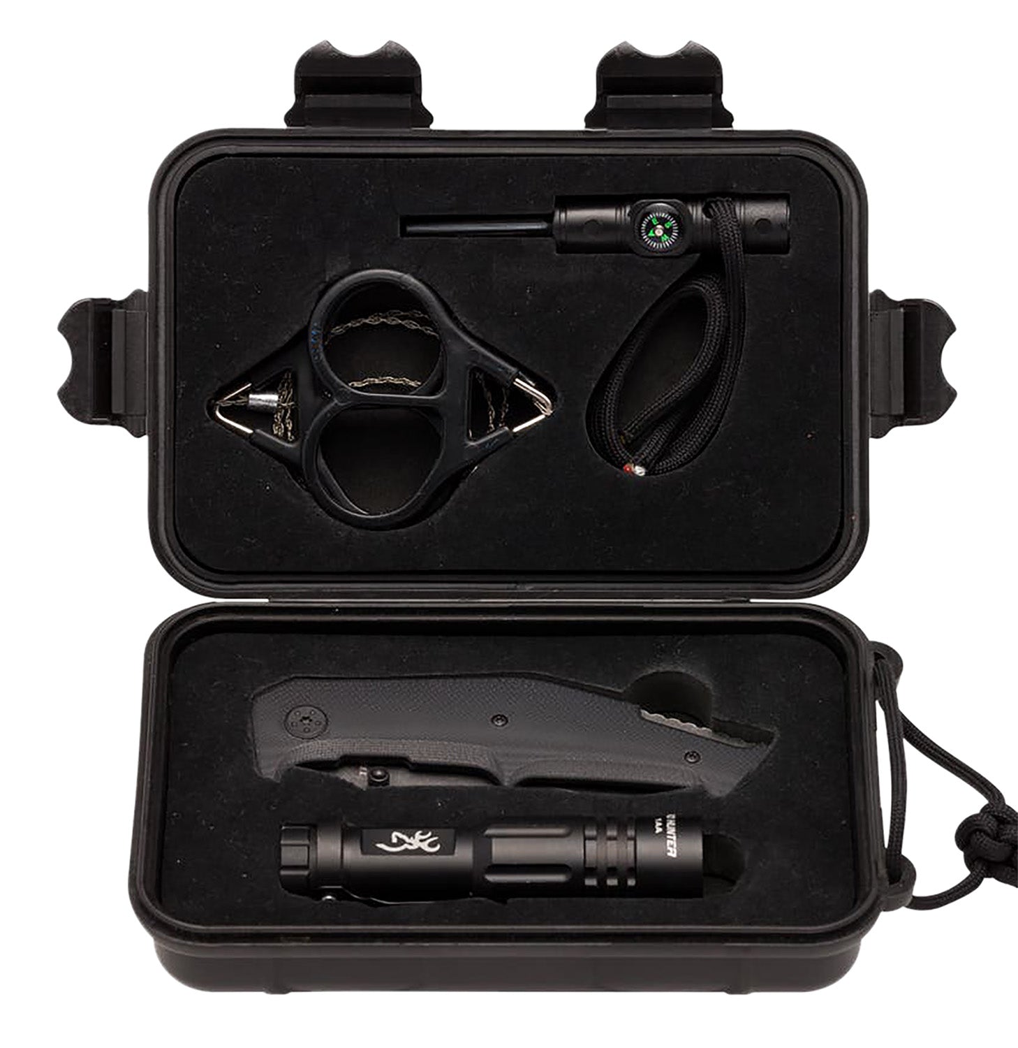 Browning 3220288 Outdoorsman Survival Kit with Folding Knife Flashlight Wire Saw Fire Flint Compass and Whistle