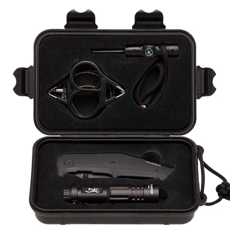 Browning 3220288 Outdoorsman Survival Kit with Folding Knife Flashlight Wire Saw Fire Flint Compass and Whistle