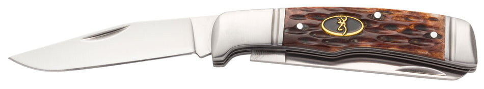 Browning Joint Venture Folding Knife 2.88" Drop Point/Spey 8Cr13MoV SS Blade Brown Jigged Bone Handle