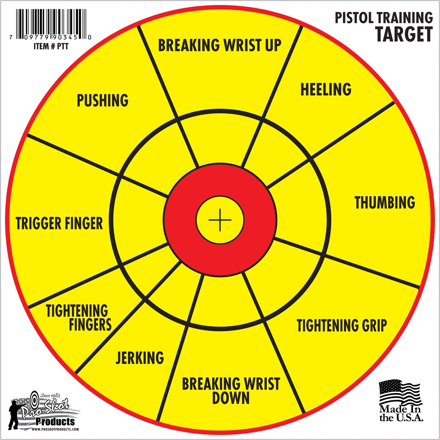 Pro-Shot PTT6PK Pistol Training 12" Diagnostic Bullseye Paper Targets Yellow/Red 6 Pack