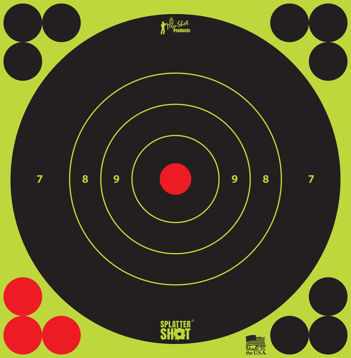 Pro-Shot 6BGREEN12PK SplatterShot Self-Adhesive 6" Bullseye Target Black/Green 12 Pack