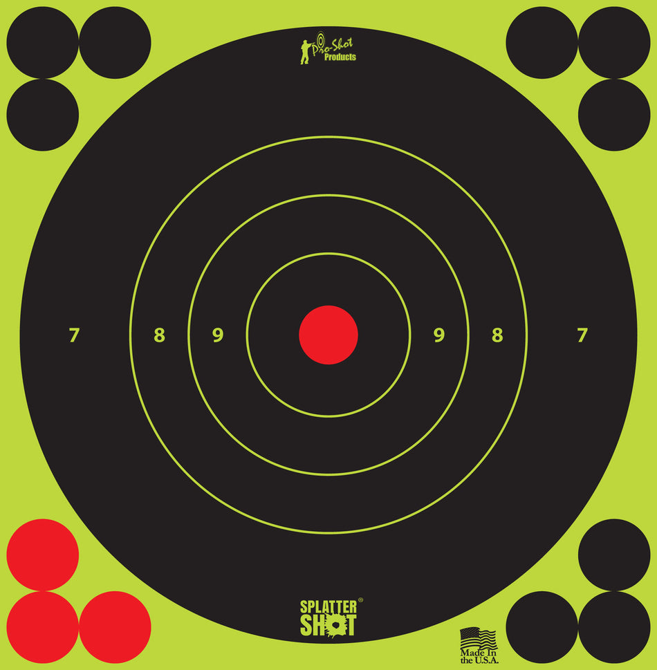 Pro-Shot 6BGREEN12PK SplatterShot Self-Adhesive 6" Bullseye Target Black/Green 12 Pack