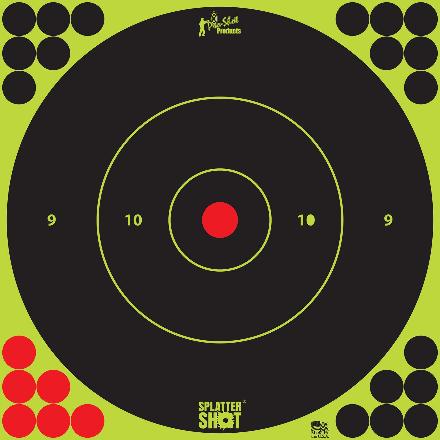 Pro-Shot 12BGREEN5PK SplatterShot Self-Adhesive 12" Bullseye Target Black/Green 5 Pack