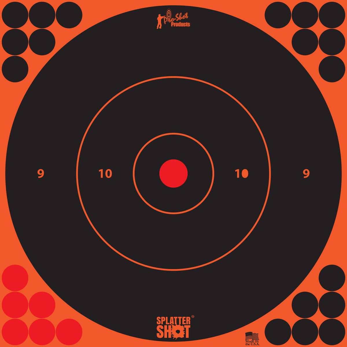 Pro-Shot 12BORNGE5PK SplatterShot Self-Adhesive Bullseye Target, Black/Orange, 12", 5-Pack