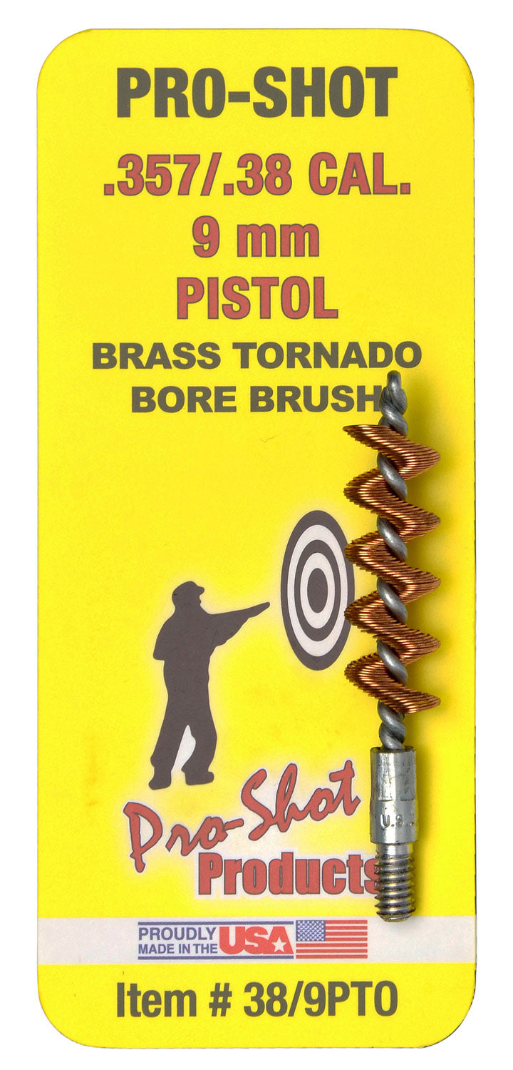 Pro-Shot 389PTO .38/9mm Cal Pistol Tornado Bore Brush Brass Spiral Wound #8-32 Thread
