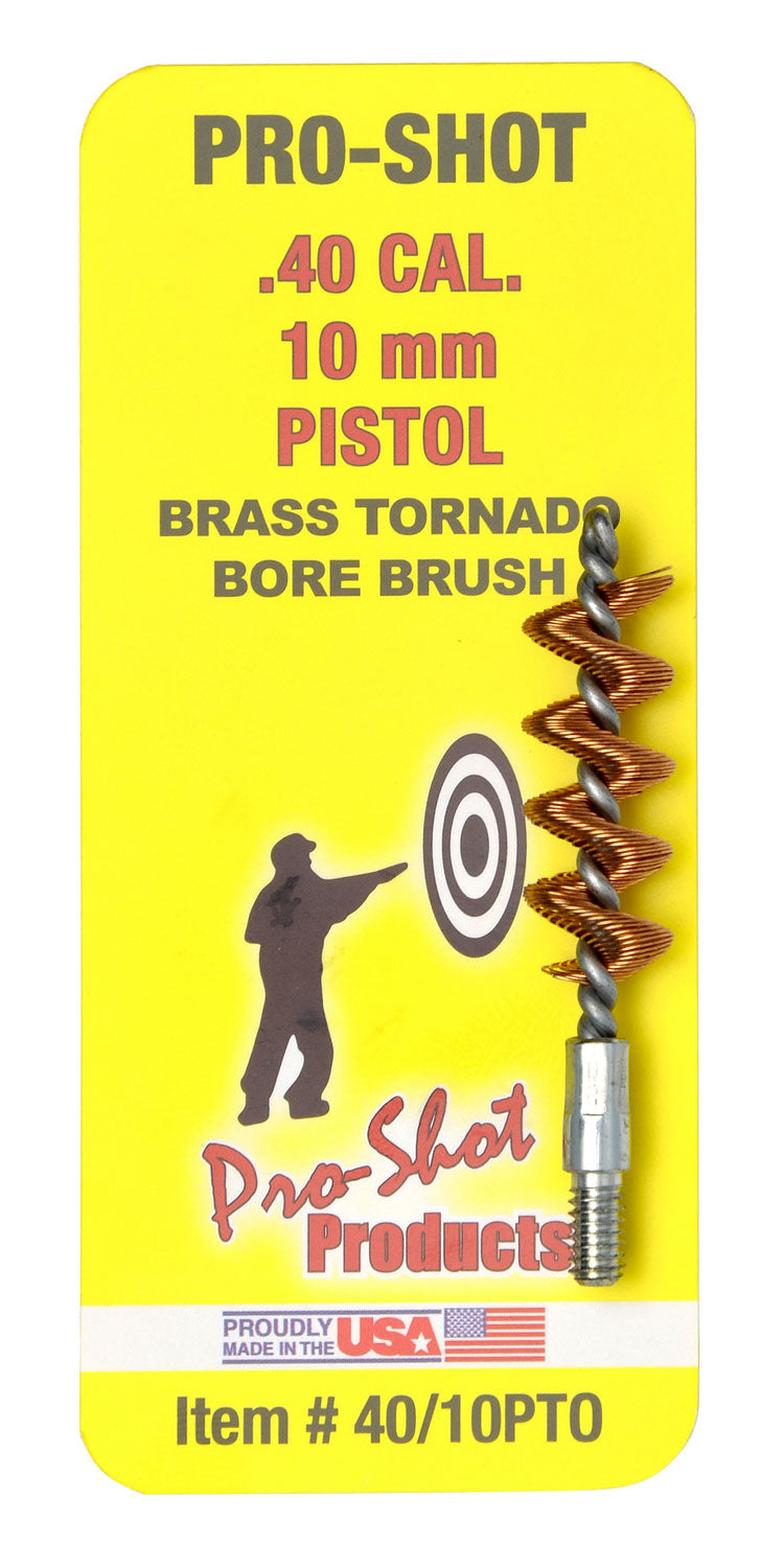 Pro-Shot 4010PTO .40/10mm Cal Pistol Tornado Bore Brush Brass Spiral Wound #8-32 Thread