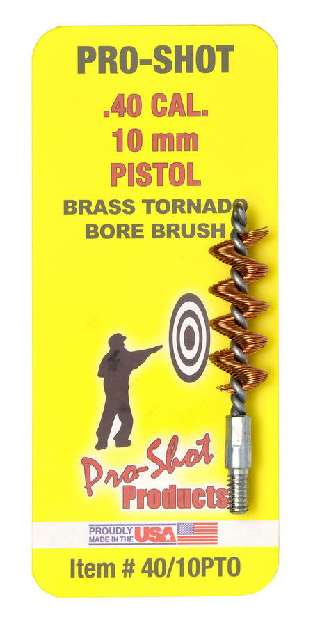 Pro-Shot 4010PTO .40/10mm Cal Pistol Tornado Bore Brush Brass Spiral Wound #8-32 Thread