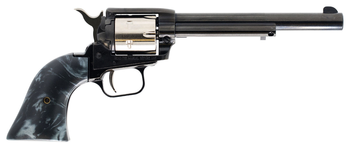 Heritage Mfg RR22TT6BLKPRL Rough Rider Altamont 22 LR 6 Shot, 6.50" Black Oxide Steel Barrel, Black Oxide Zinc Alloy Frame, Matte Stainless Cylinder, Black Pearl Grip, Manual Safety, Exposed Hammer