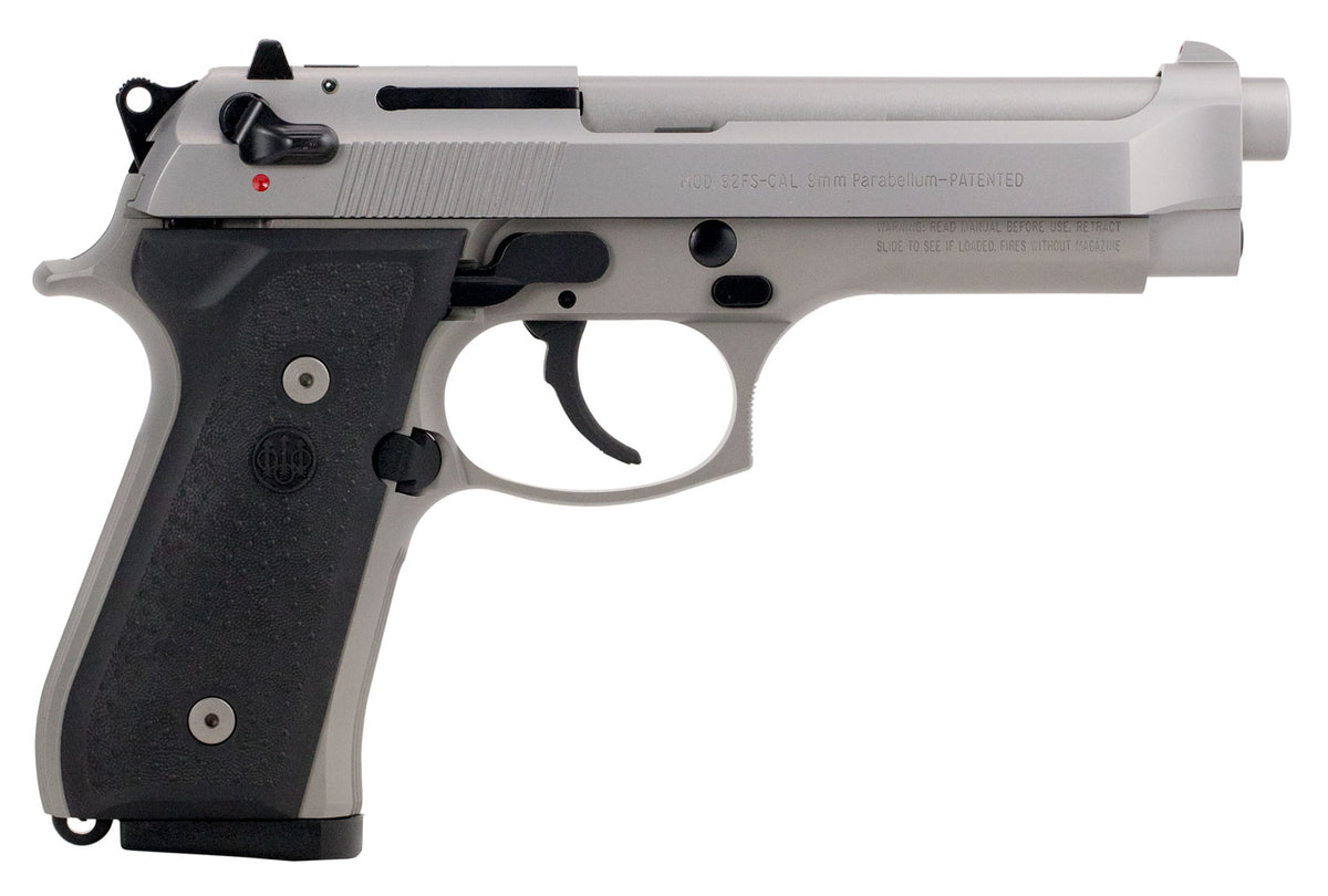 Beretta USA JS92F510CA 92FS Inox *CA Compliant Full Size 9mm Luger 10+1 4.90" Satin Stainless Barrel, Serrated Slide & Alloy Frame, Black Stippled Rubber Grips