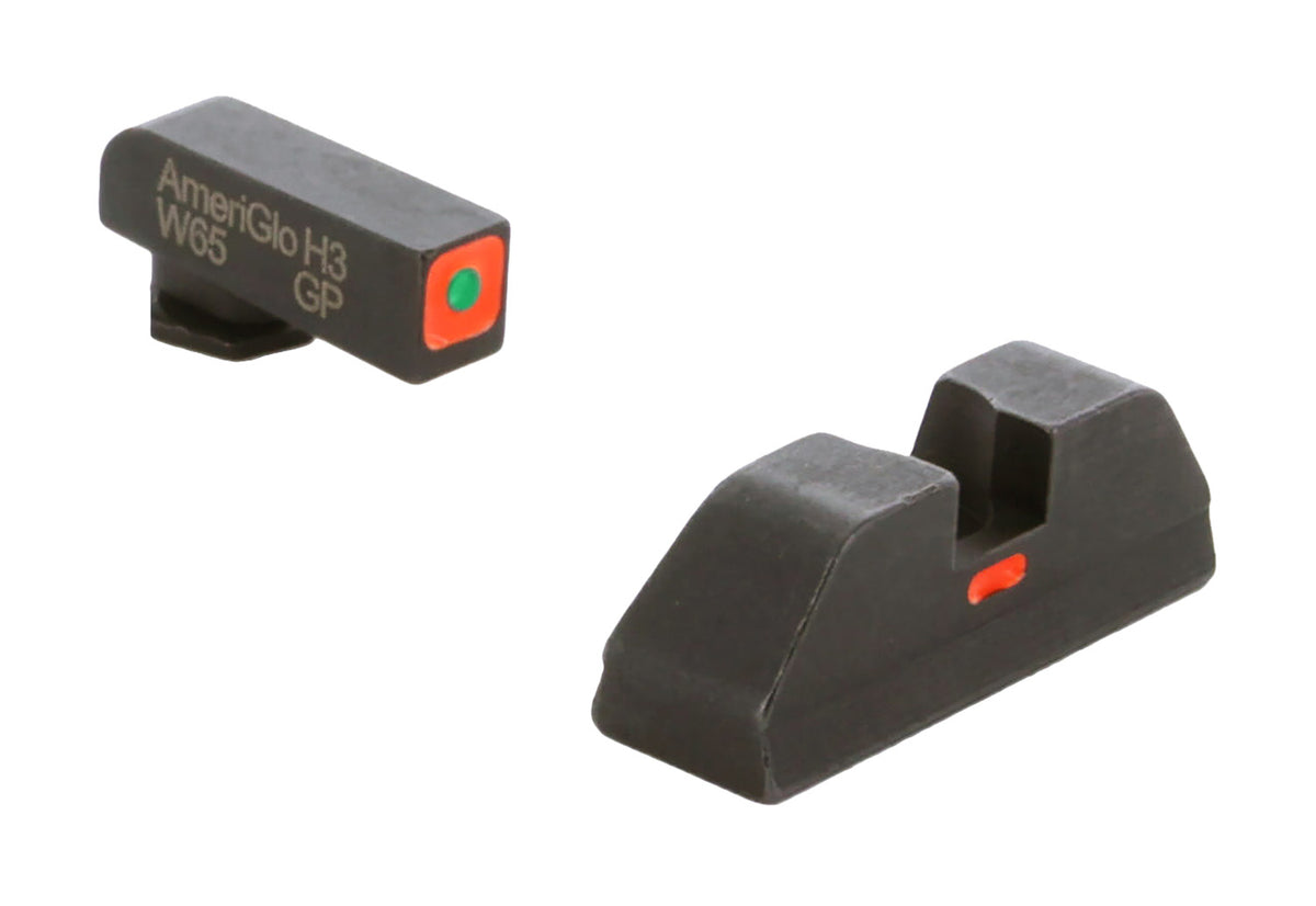 AmeriGlo GL616 CAP Sight Set for Glock Green Tritium Orange Outline Front - Orange-Bar Rear Sight