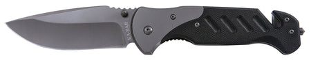 Ka-Bar 3085 Coypu 3.75" Folding Clip Point Stonewashed 5Cr15MoV SS Blade, Black G10 Handle, Glass Breaker/Seat Belt Cutter