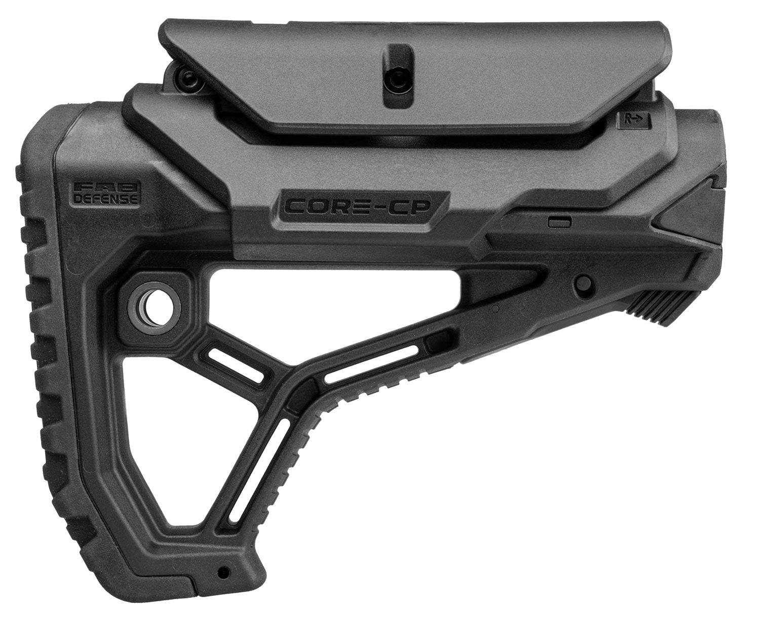 FAB Defense GL-Core CP Buttstock for AR-15/M4 with Adjustable Cheek-Rest - Black Fiberglass Reinforced Polymer