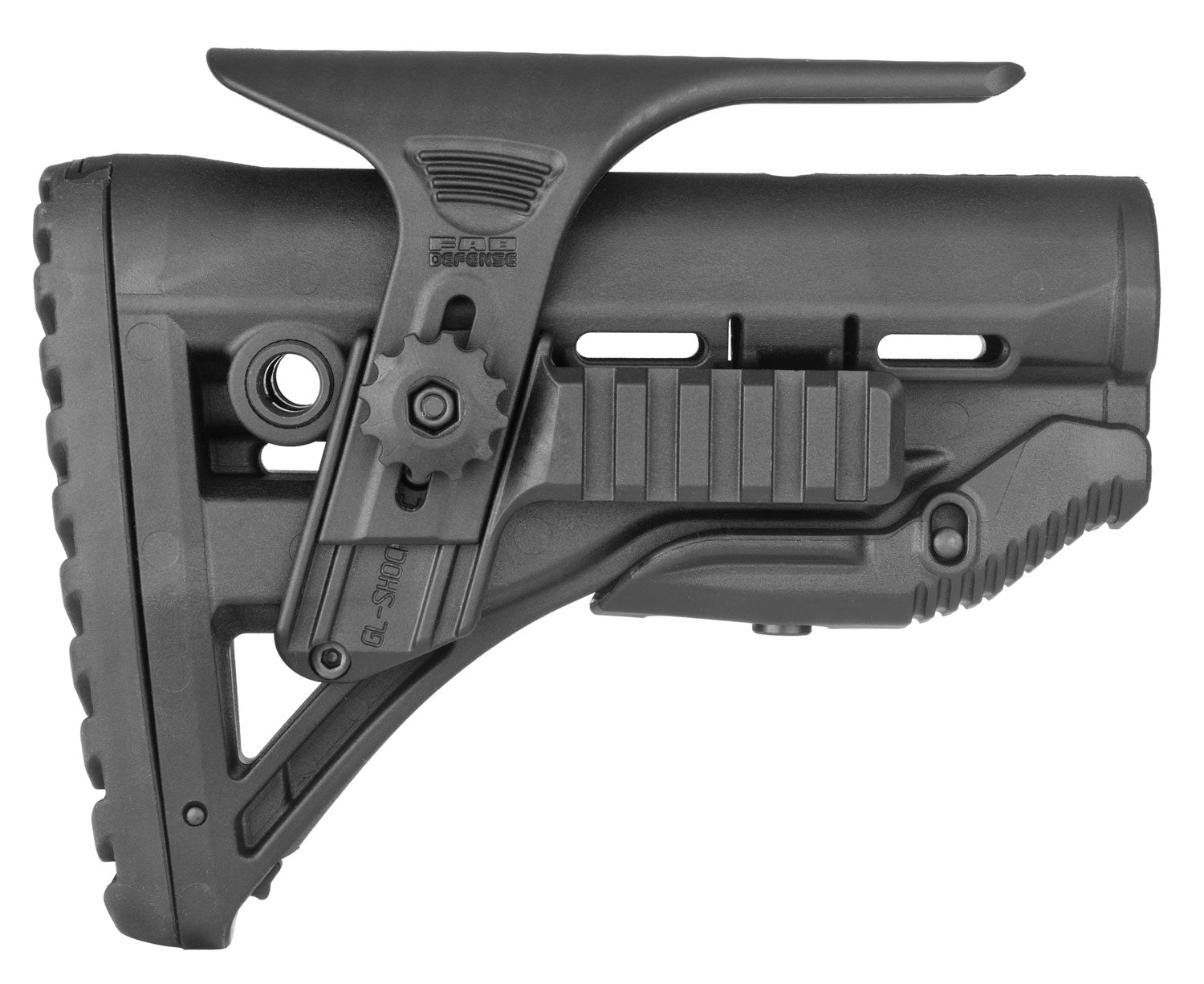 FAB Defense GL-Shock PCP Buttstock for AR-15/M16/M4 with Dual Picatinny Rail & Cheek-Rest Black Polymer