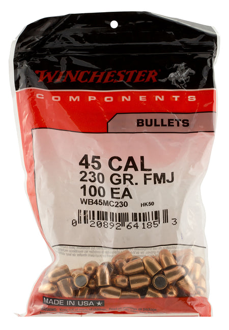 Winchester WBR45230 Centerfire Handgun 45Cal 230gr FMJTC Reloading Bullets 500/Box