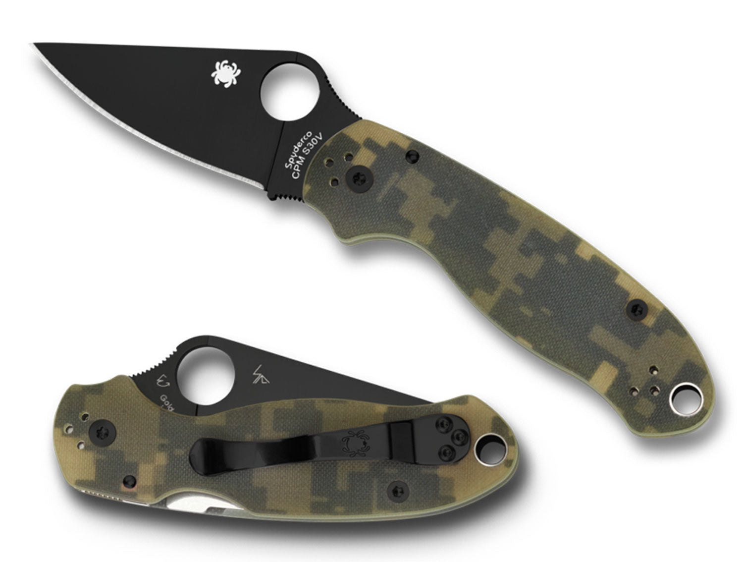 Spyderco C223GPCMOBK Para 3 2.95" Folding Drop Point Plain Black DLC CPM S30V SS Blade Camo G10 Handle