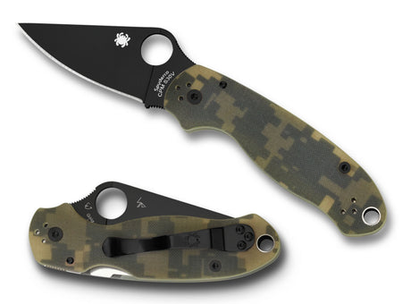 Spyderco C223GPCMOBK Para 3 2.95" Folding Drop Point Plain Black DLC CPM S30V SS Blade Camo G10 Handle