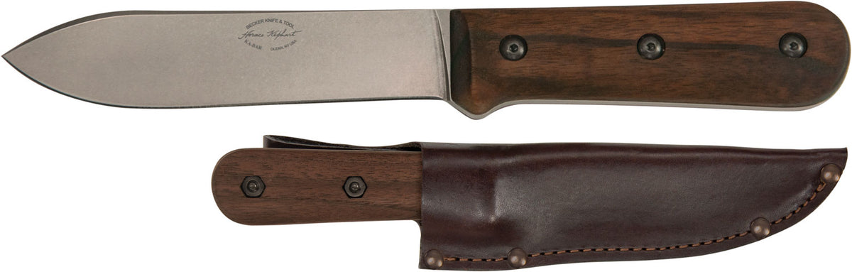 Ka-Bar BK62 Becker Kephart 5.13" Fixed Drop Point 1095 Cro-Van Blade, Walnut Handle with Sheath