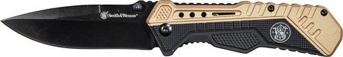 S&W Spring Assisted Folding Knife 3.5" Black Blade Black/FDE Rubber Aluminum Handle