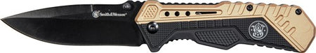 S&W Spring Assisted Folding Knife 3.5" Black Blade Black/FDE Rubber Aluminum Handle