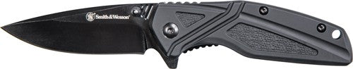 S&W Folding Knife 3" Black Oxide Blade Black Rubber Handle with Pocket Clip