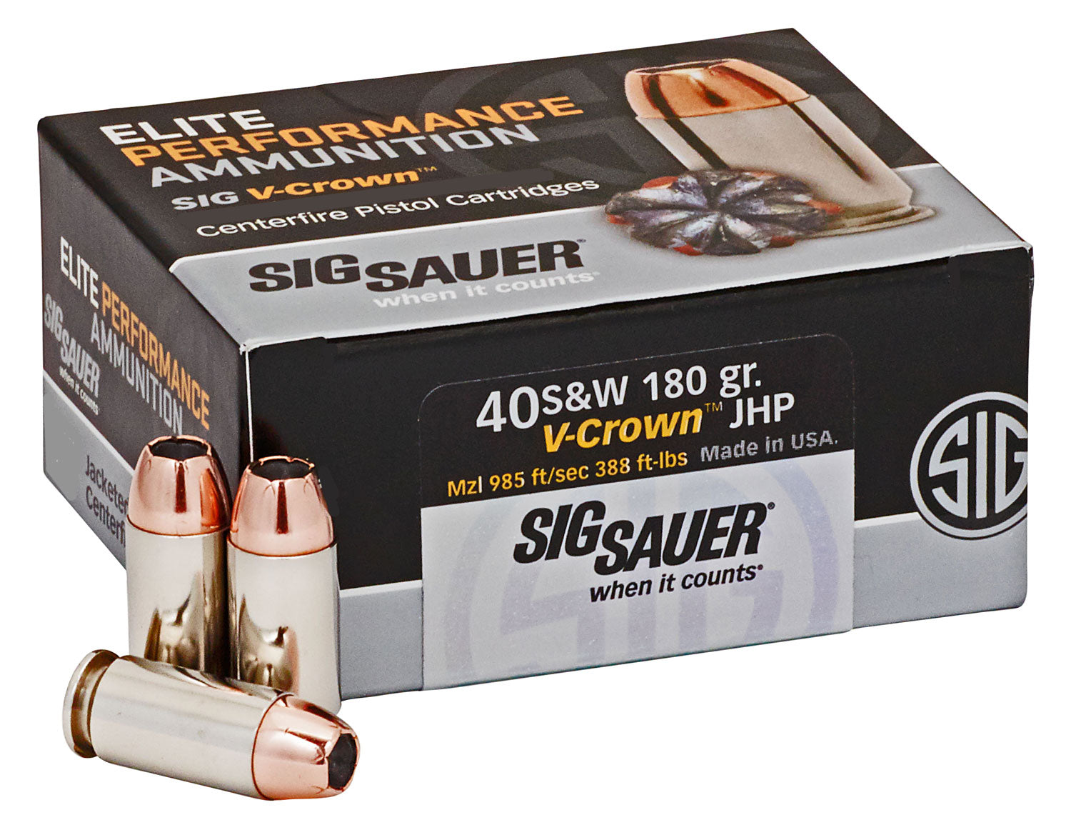 Sig Sauer E40SW250 Elite Performance V Crown Jacketed Hollow Point HP 180 Grain .40 S&W