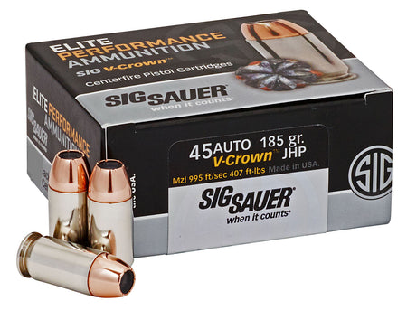 Sig Sauer E45AP050 Elite Performance V Crown Jacketed Hollow Point HP 185 Grain .45 ACP/Auto