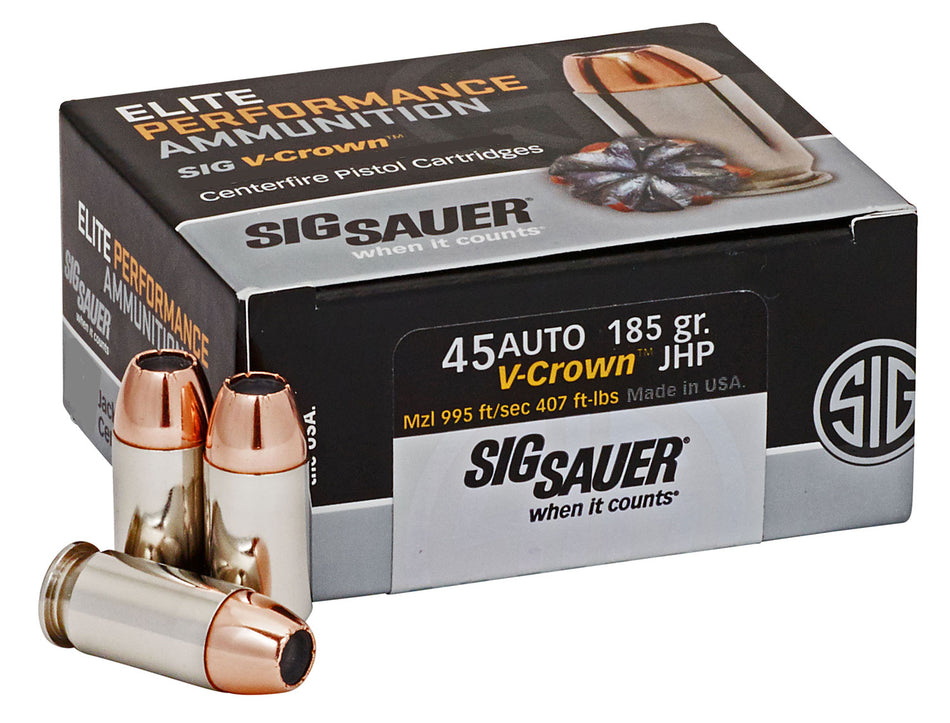 Sig Sauer E45AP050 Elite Performance V Crown Jacketed Hollow Point HP 185 Grain .45 ACP/Auto
