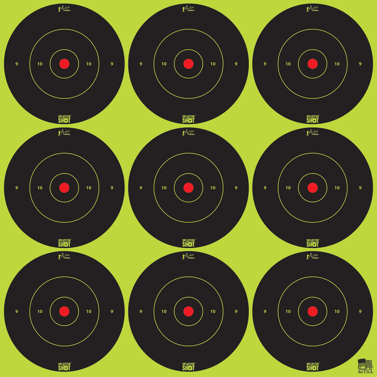 Pro-Shot 2BGREEN108 SplatterShot Self-Adhesive Paper Target Black/Green 2" Bullseye 12 Sheets/108 Targets