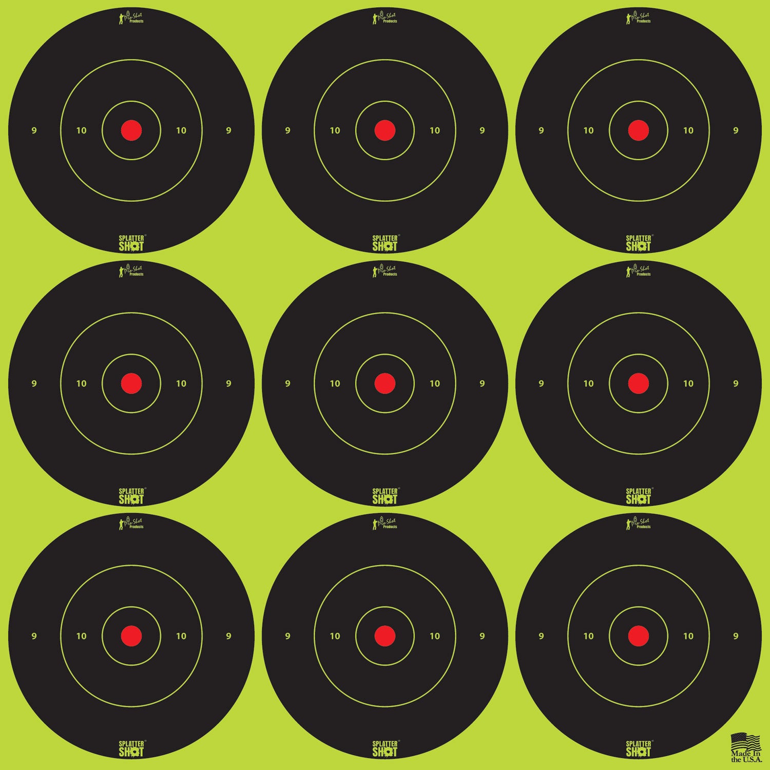 Pro-Shot 2BGREEN108 SplatterShot Self-Adhesive Paper Target Black/Green 2" Bullseye 12 Sheets/108 Targets