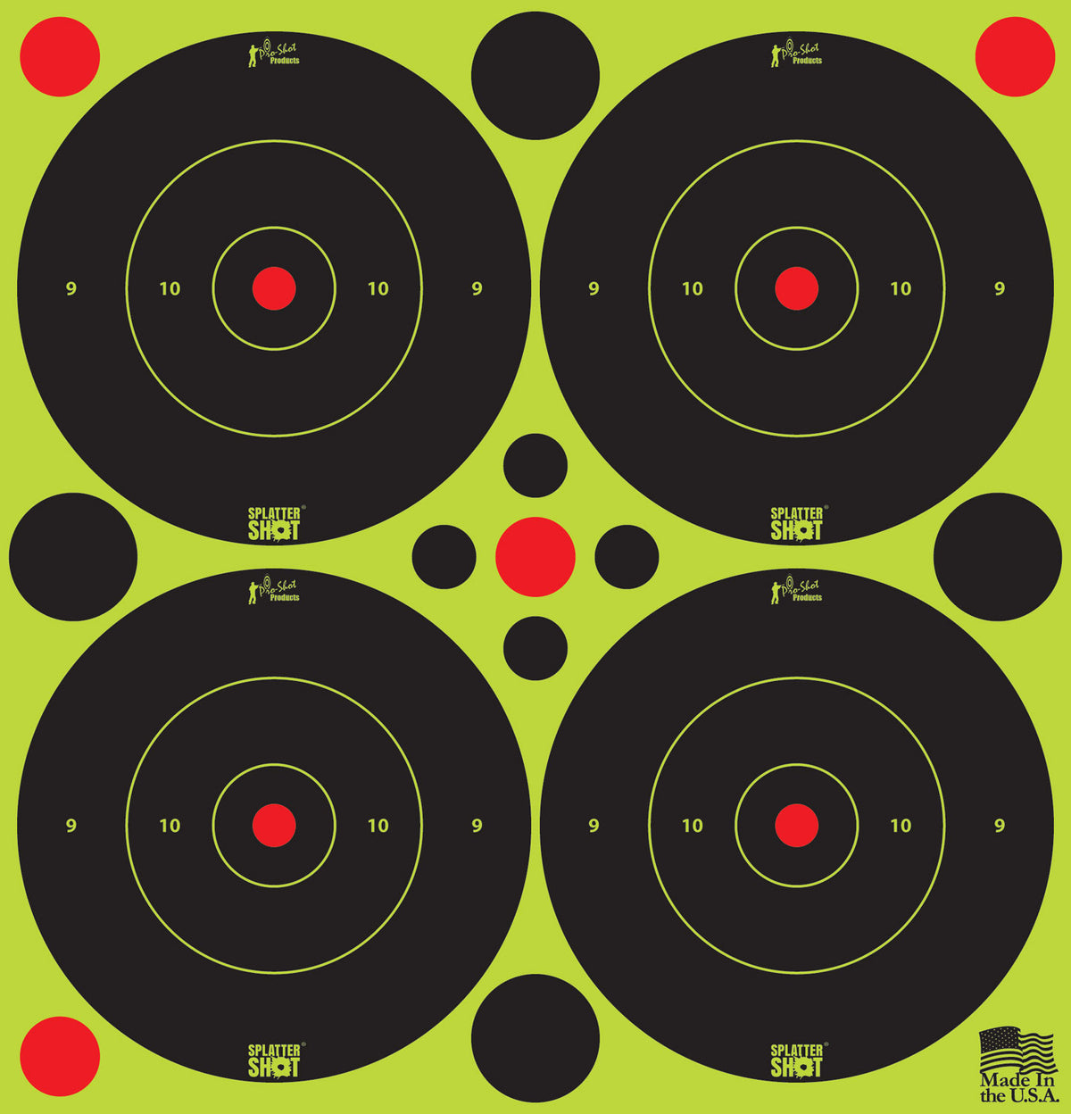 Pro-Shot 3BGREEN48 SplatterShot Self-Adhesive 3" Bullseye Target Black/Green 12-Pack/48 Targets