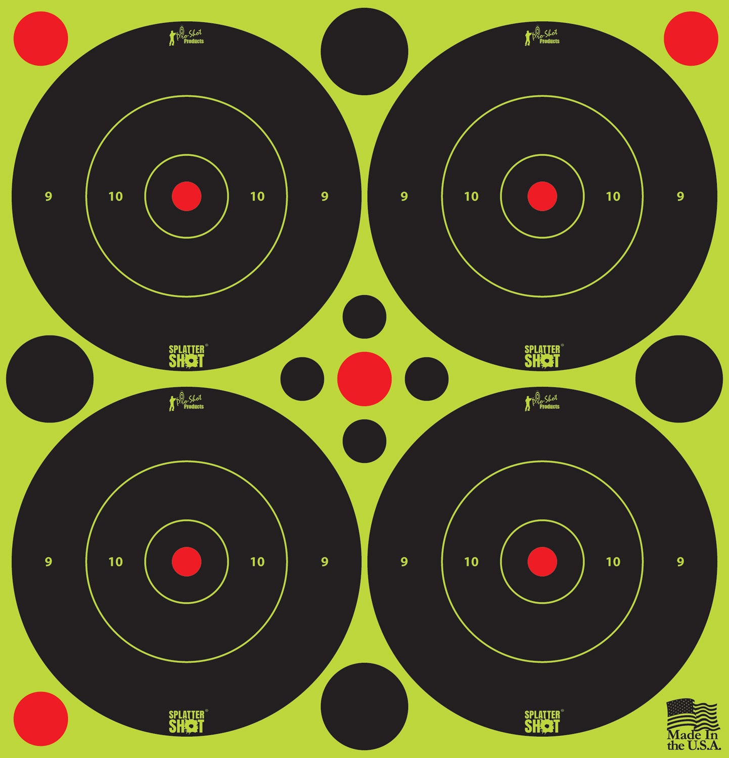 Pro-Shot 3BGREEN48 SplatterShot Self-Adhesive 3" Bullseye Target Black/Green 12-Pack/48 Targets