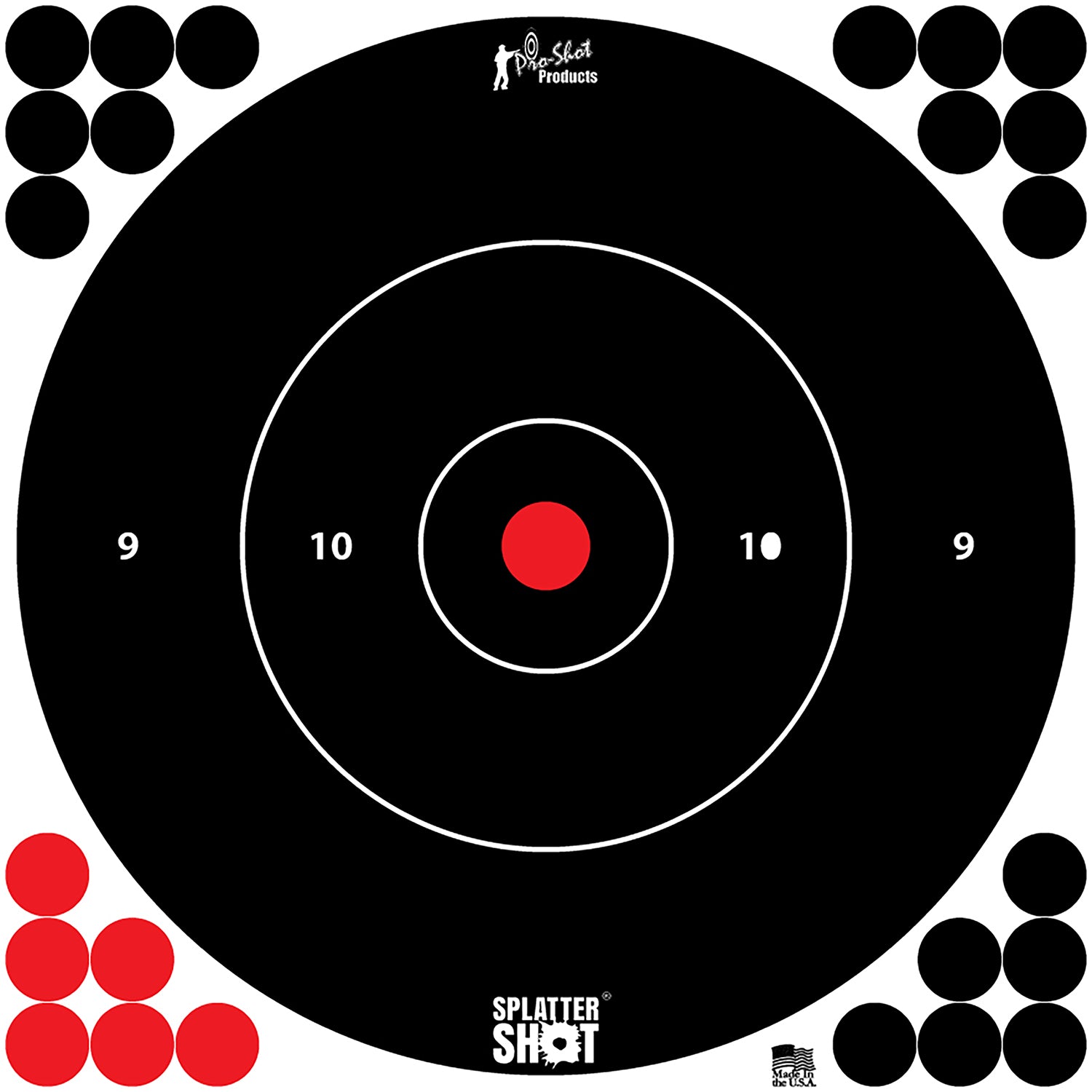 Pro-Shot 12BWHTETG12P SplatterShot 12" Bullseye Hanging Tagboard Targets Black/Red Reactive White 12 Pack