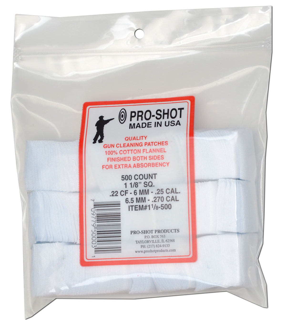 Pro-Shot 118500 Cleaning Patches .22/.270 Cal 1.125" Square Cotton Flannel 500 Pack