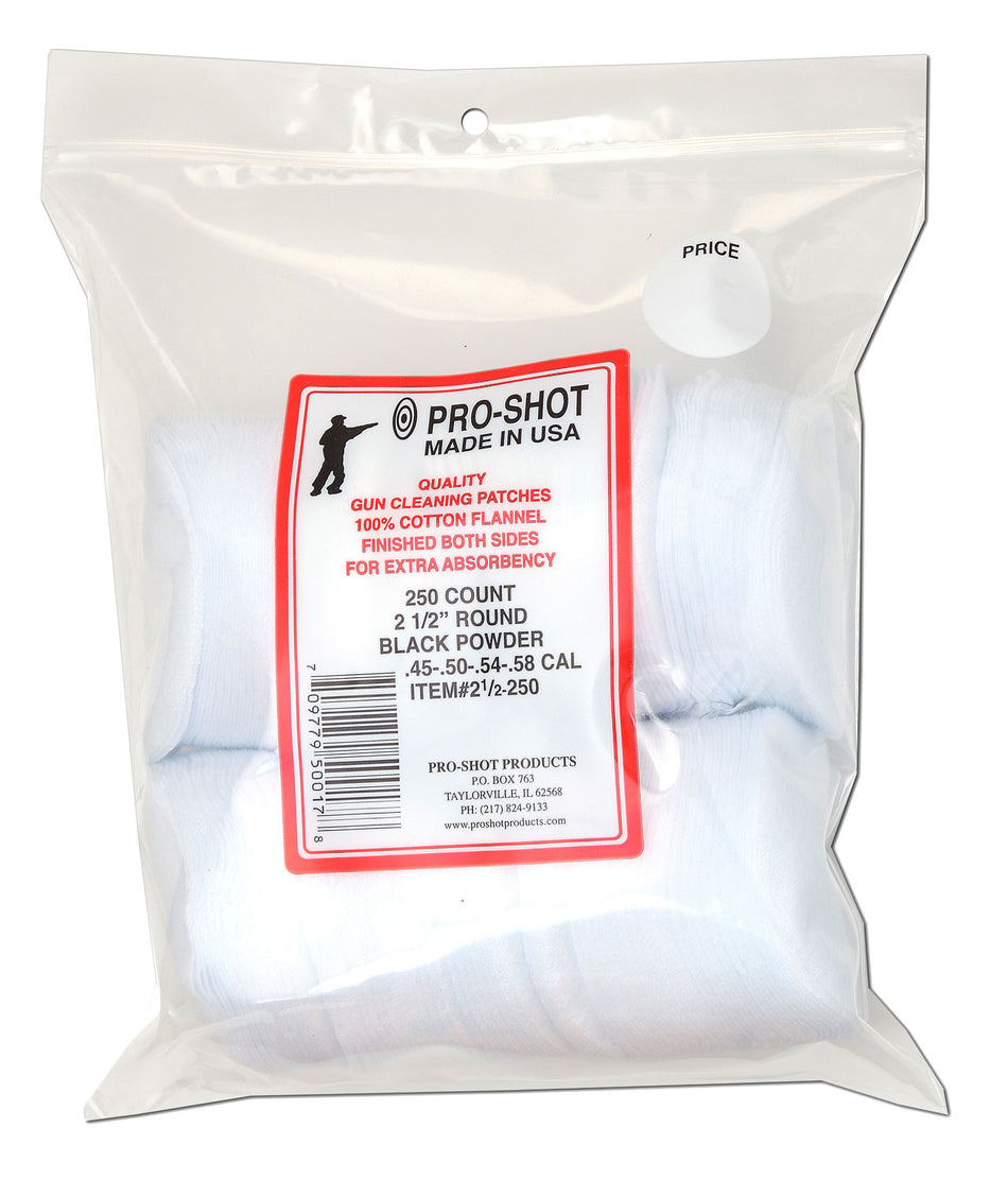 Pro-Shot 212250 Cleaning Patches .45-.58 Cal 2.50" Round Cotton Flannel 250 Pack