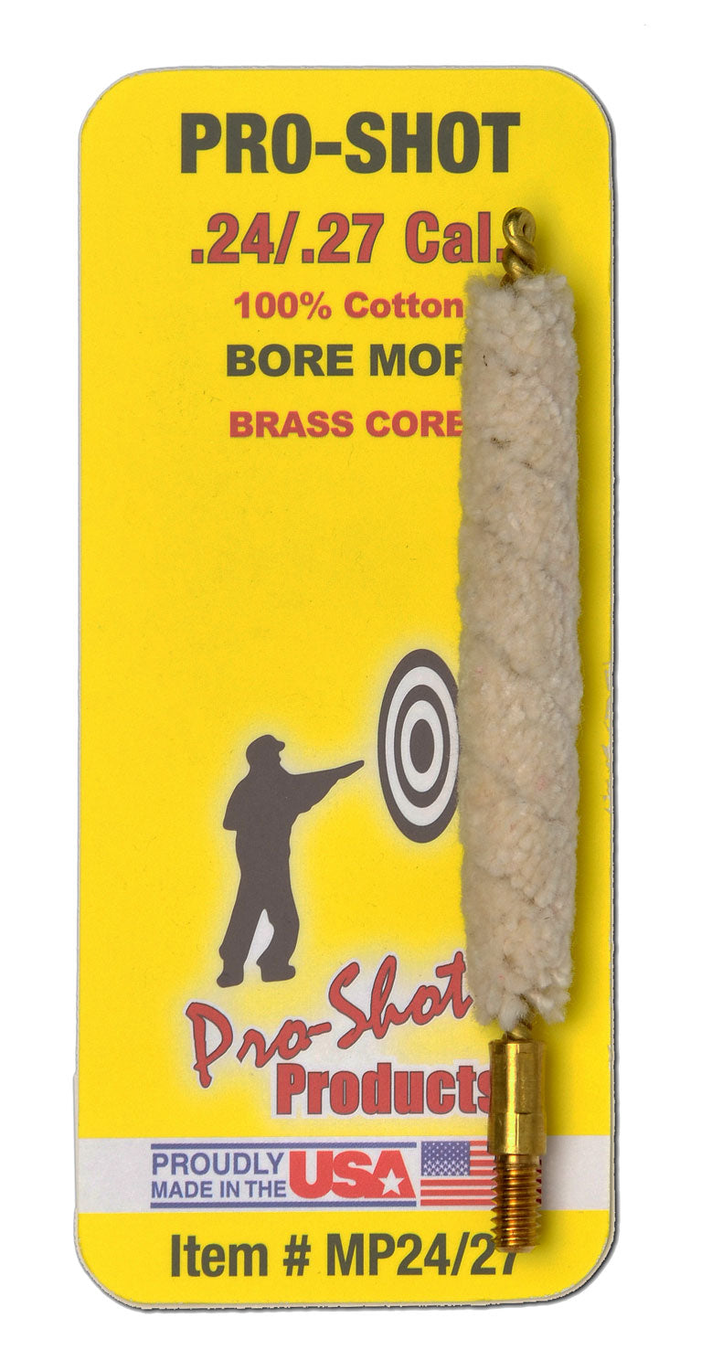 Pro-Shot MP2427 Bore Mop .24-.27 Cal Rifle #8-32 Thread 100% Cotton Brass Core