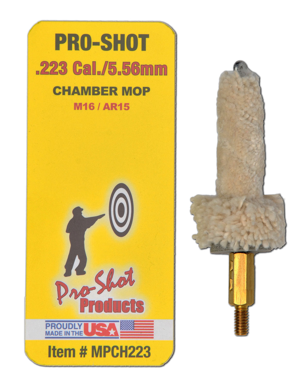 Pro-Shot MPCH223 Military Style Chamber Mop .223 Rem/5.56x45mm NATO AR Platform #8-32 Thread Cotton Brass Core