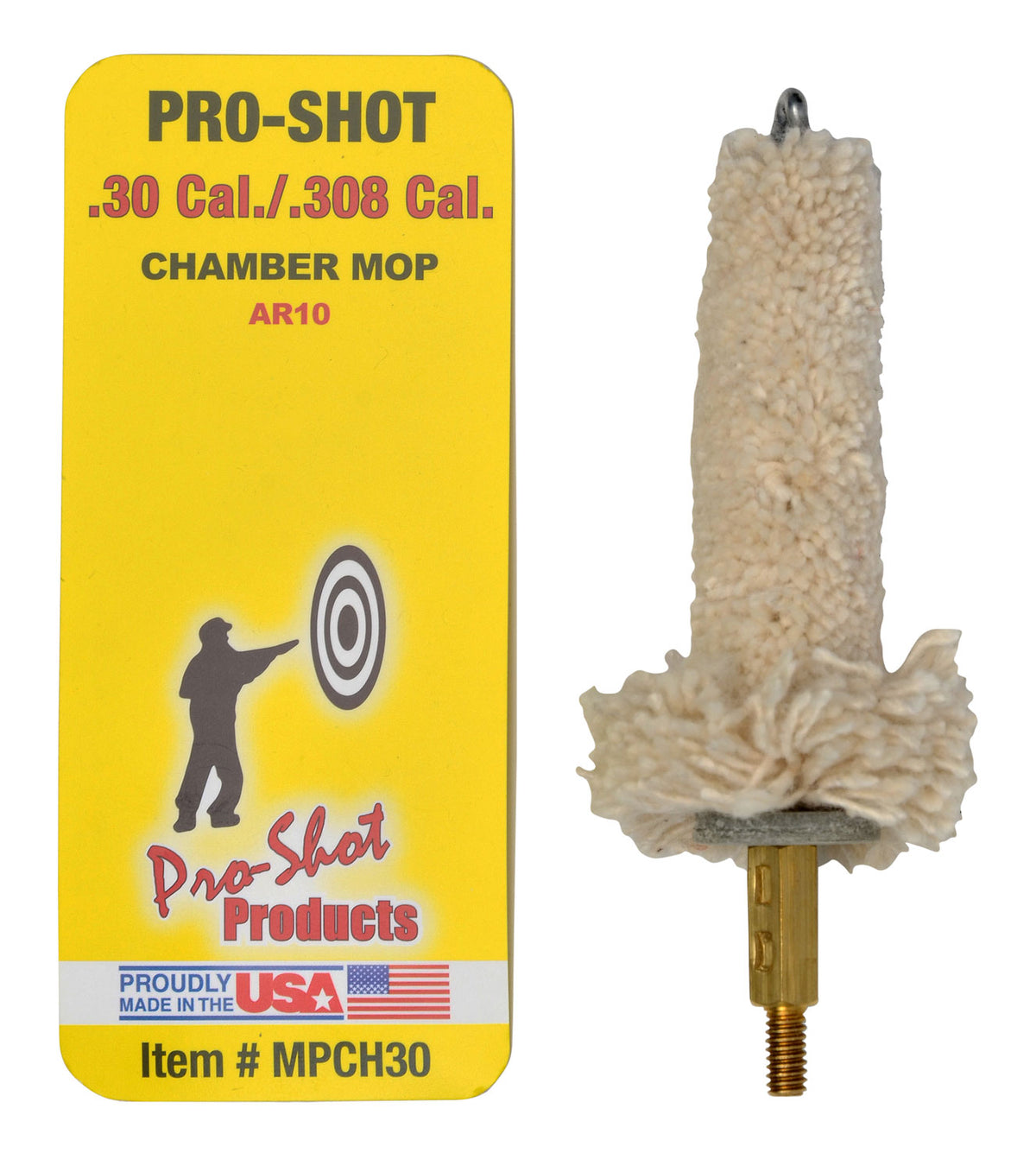Pro-Shot MPCH30 Military Style Chamber Mop .30/.308/7.62x51mm NATO AR Platform #8-32 Thread Cotton Brass Core