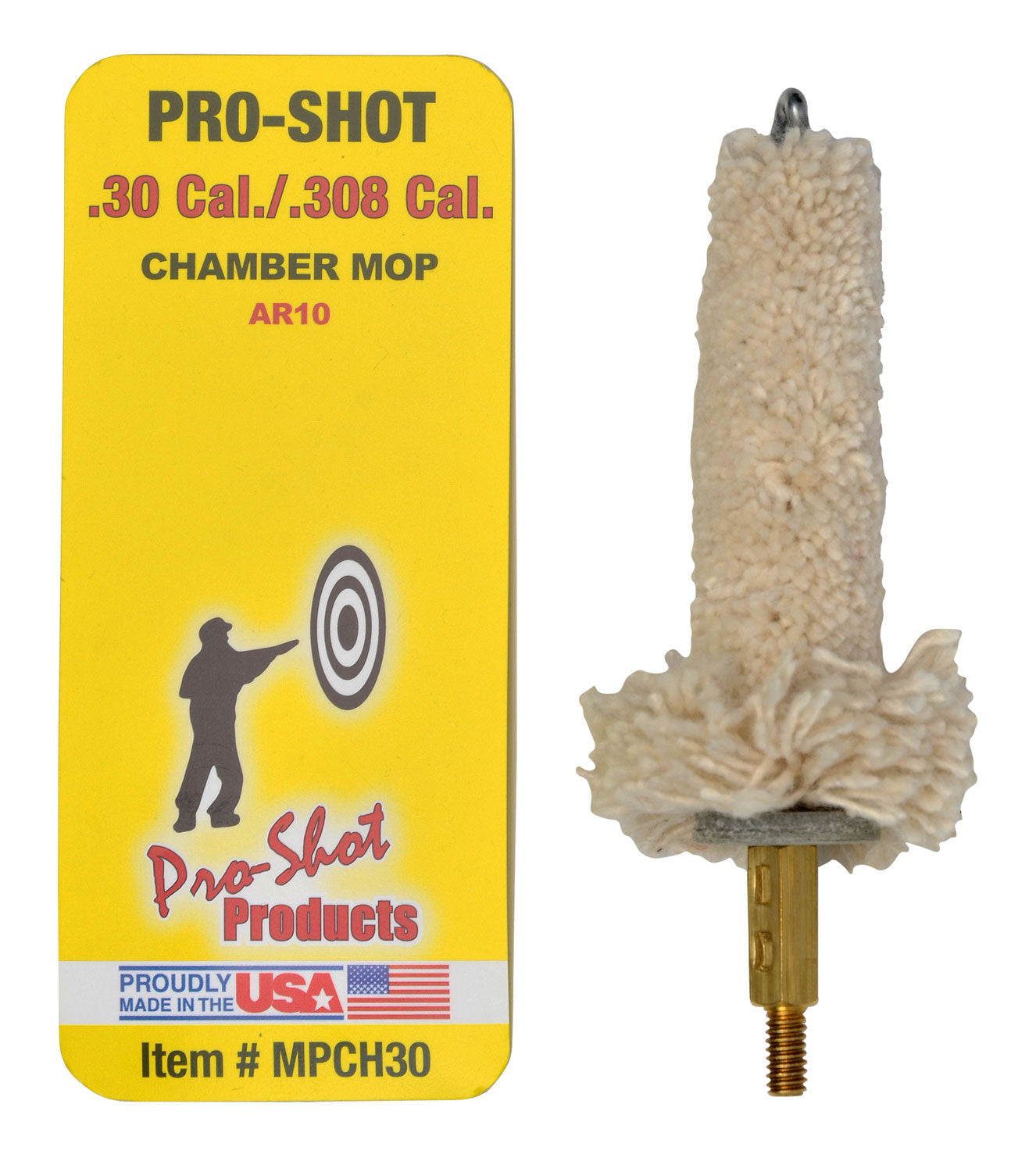 Pro-Shot MPCH30 Military Style Chamber Mop .30/.308/7.62x51mm NATO AR Platform #8-32 Thread Cotton Brass Core