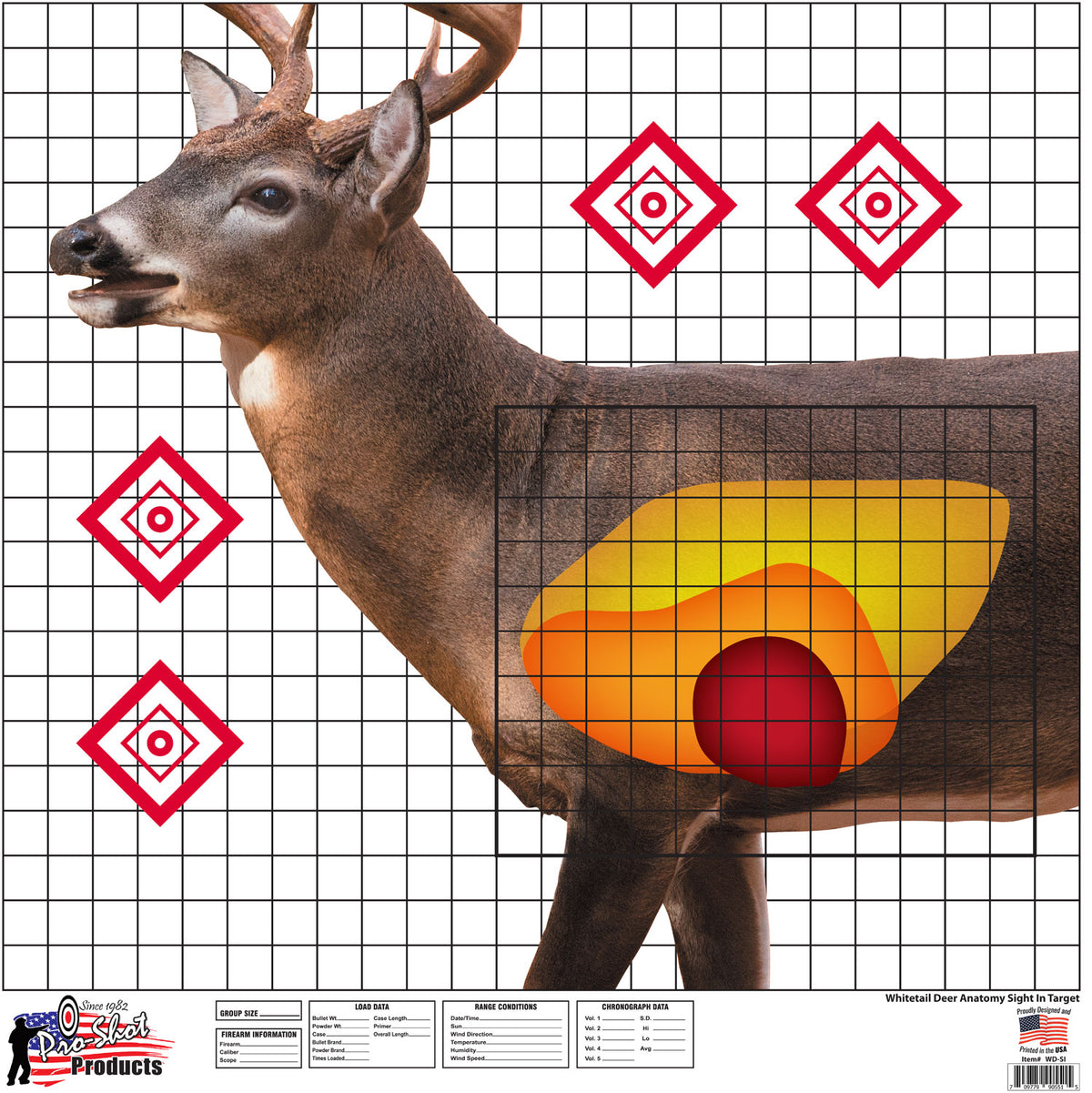 Pro-Shot WDSI5PK Life-Size Whitetail Deer Sight-In Heavy Paper Targets 25"x25" Multi-Color 5 Pack