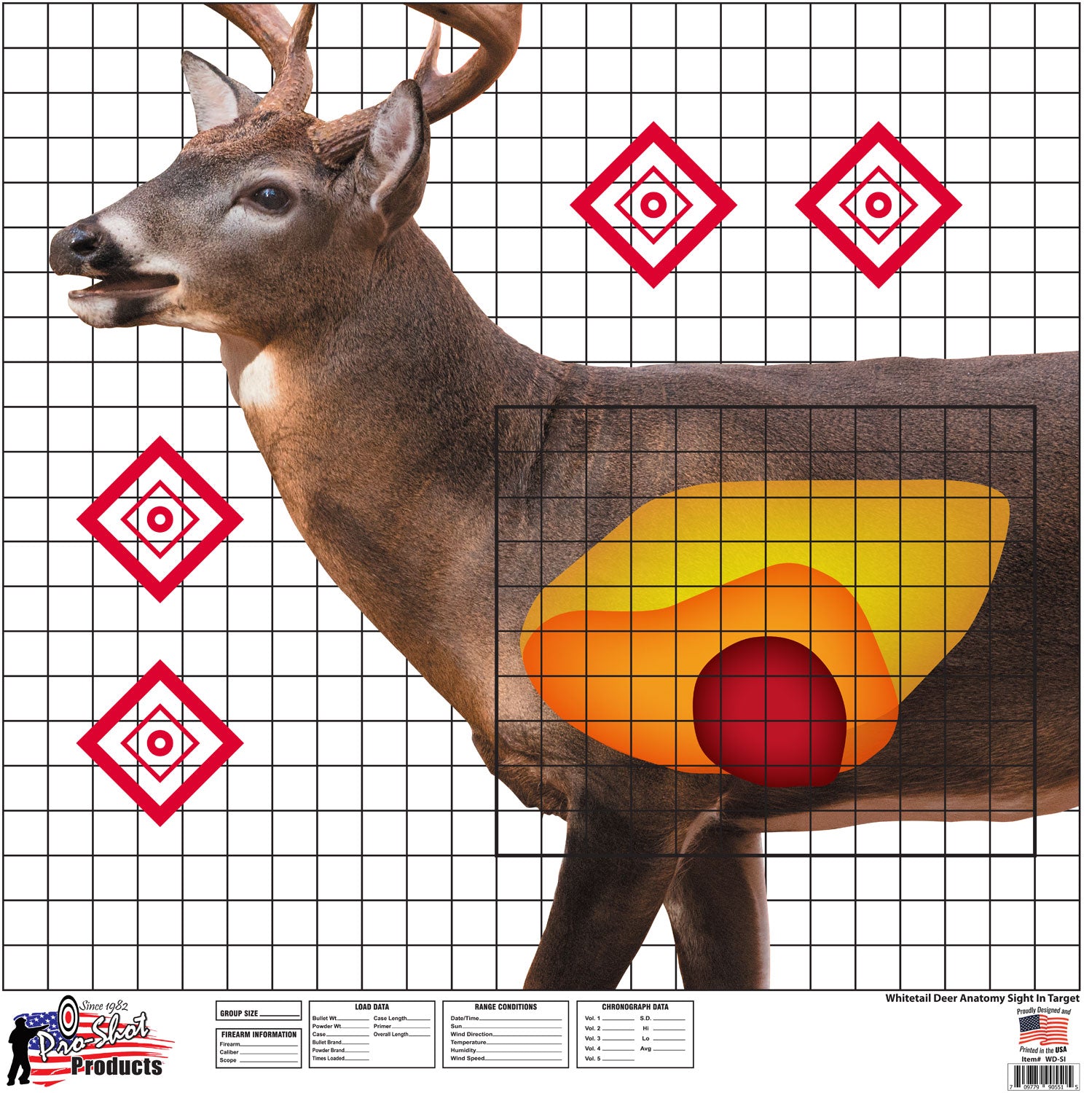 Pro-Shot WDSI5PK Life-Size Whitetail Deer Sight-In Heavy Paper Targets 25"x25" Multi-Color 5 Pack