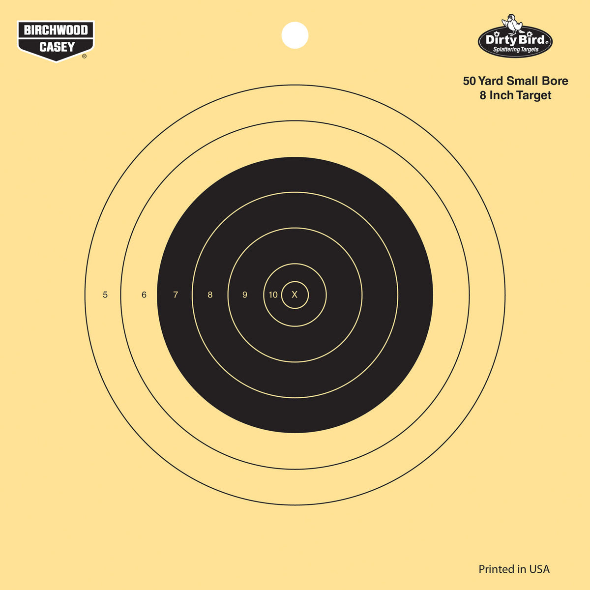 Birchwood Casey 35815 Dirty Bird 8" Bullseye Tagboard Target 50 yds Small Bore Rifle Black/Yellow 25 Per Pkg