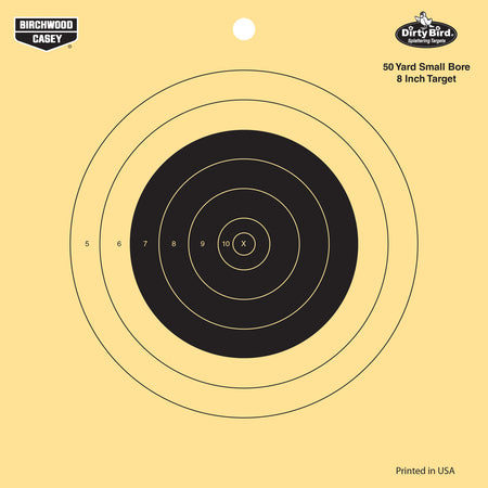 Birchwood Casey 35815 Dirty Bird 8" Bullseye Tagboard Target 50 yds Small Bore Rifle Black/Yellow 25 Per Pkg