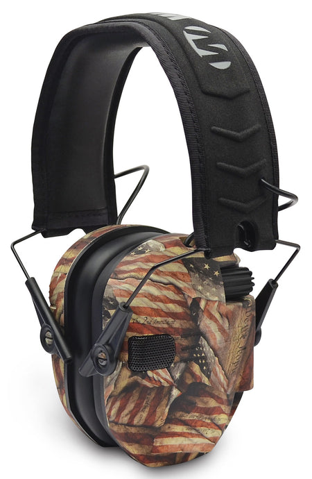 Walker's GWPRSEMBARM Razor Slim Electronic Muff 23 dB Over the Head USA Flag/Black Polymer