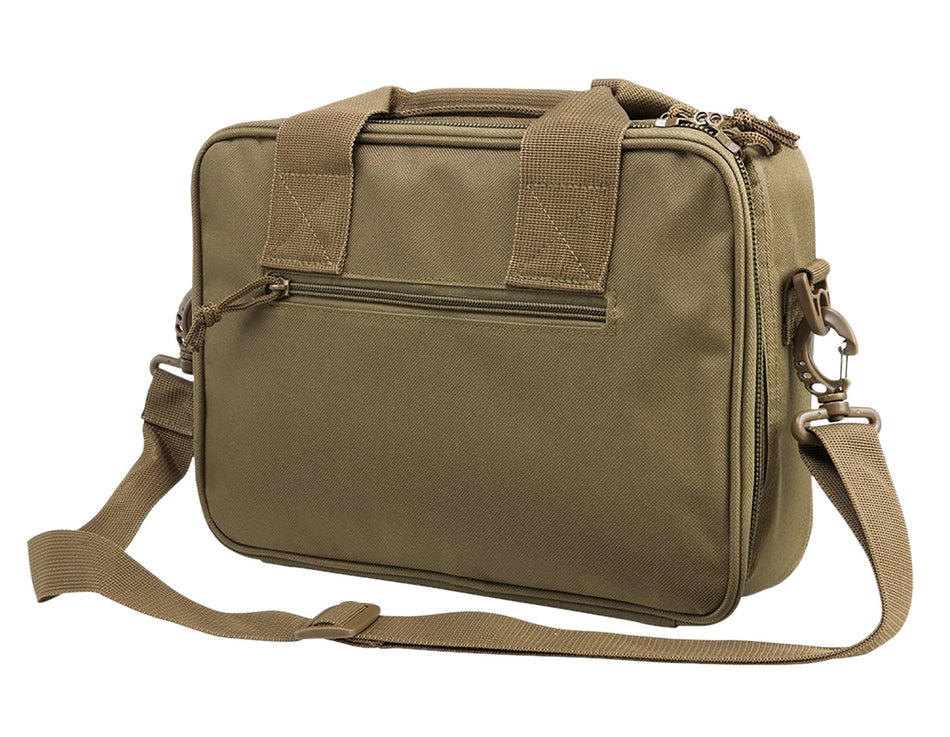 NcStar CPDX2971T VISM Double Pistol Range Bag Tan with Mag Pouches, Loop Fasteners & Lockable Zippers