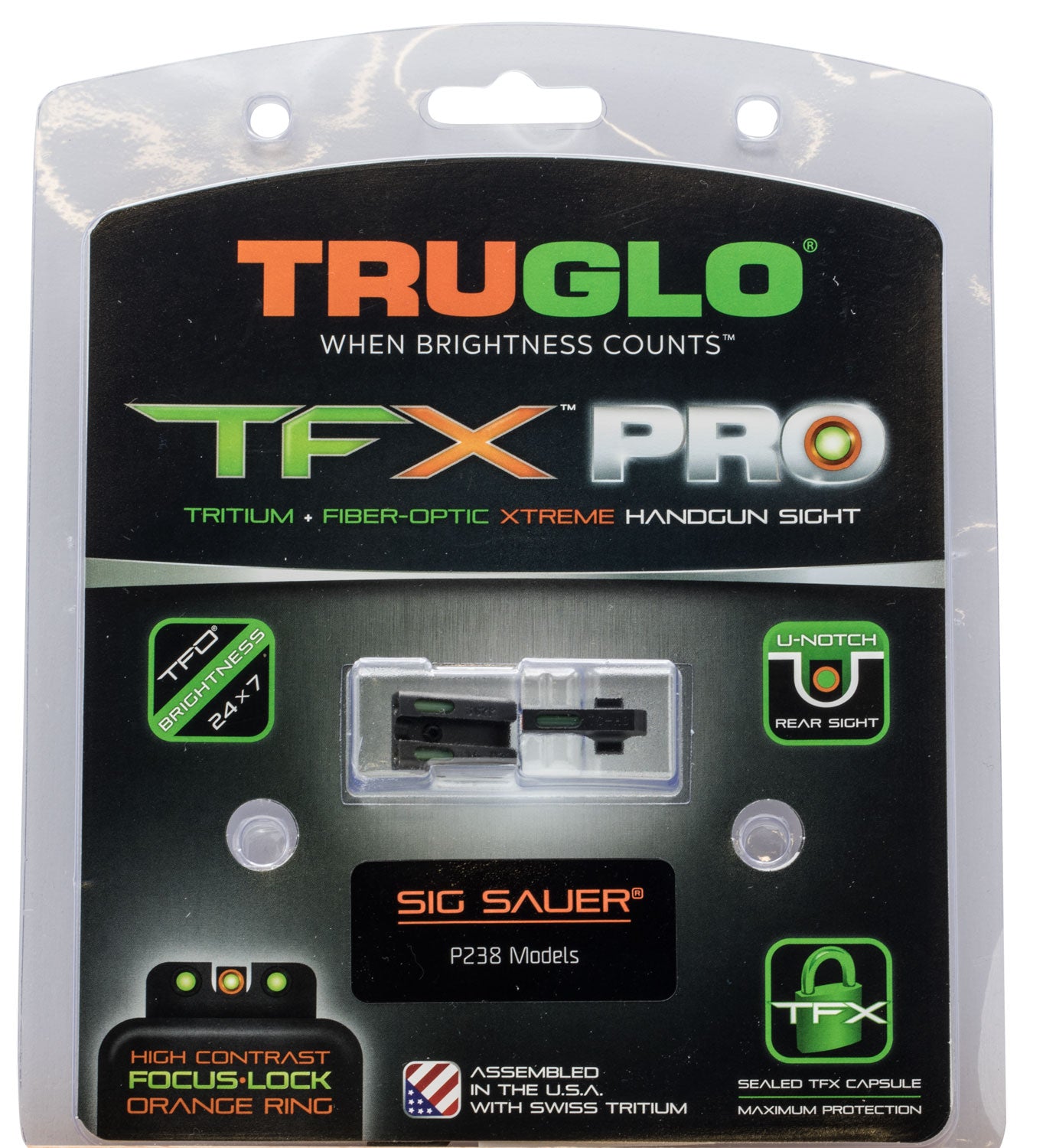 TruGlo TG13SG3PC TFX Pro Tritium Fiber Optic Sight Set Orange Outline Front Green Rear SIG