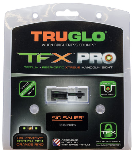 TruGlo TG13SG3PC TFX Pro Tritium Fiber Optic Sight Set Orange Outline Front Green Rear SIG