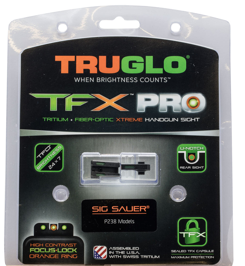 TruGlo TG13SG3PC TFX Pro Tritium Fiber Optic Sight Set Orange Outline Front Green Rear SIG