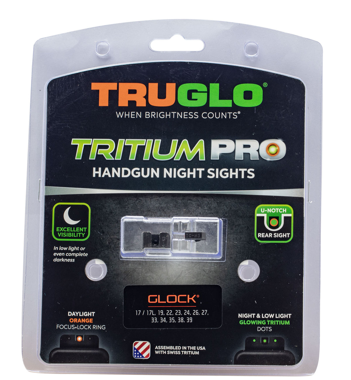 TruGlo TG231G1C Tritium Pro Night Sight Set Green Tritium Orange Outline Front Glock