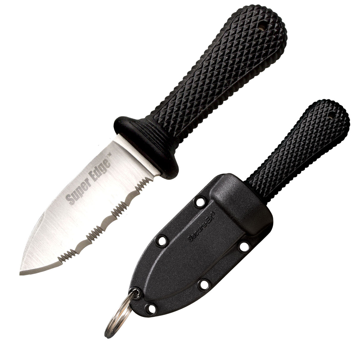 Cold Steel 42SS Super Edge 2" Fixed Part Serrated AUS-8A SS Blade, Black Kray-Ex Handle with Secure-Ex Sheath